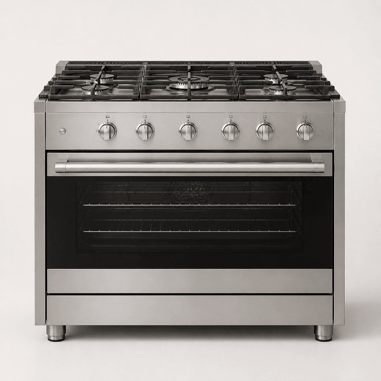 Illustration of a 900 millimetre range-style cooker with one wide oven cavity