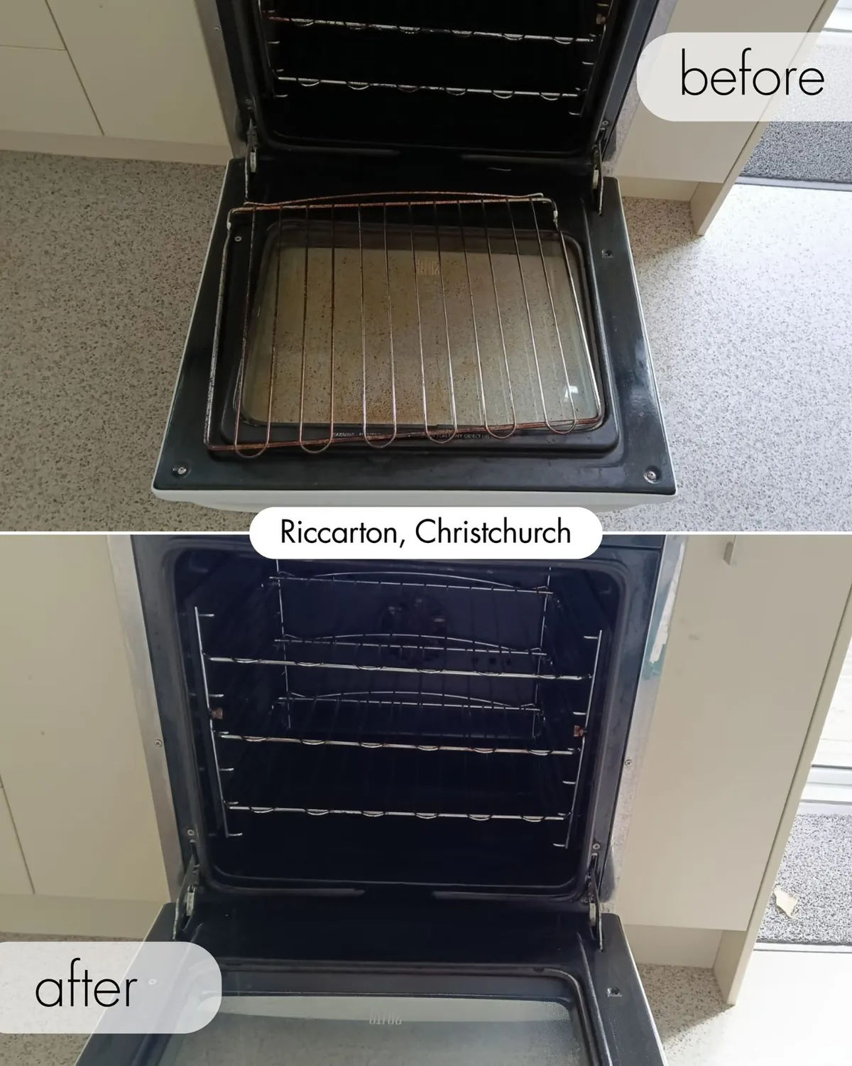 An oven in Riccarton before and after cleaning