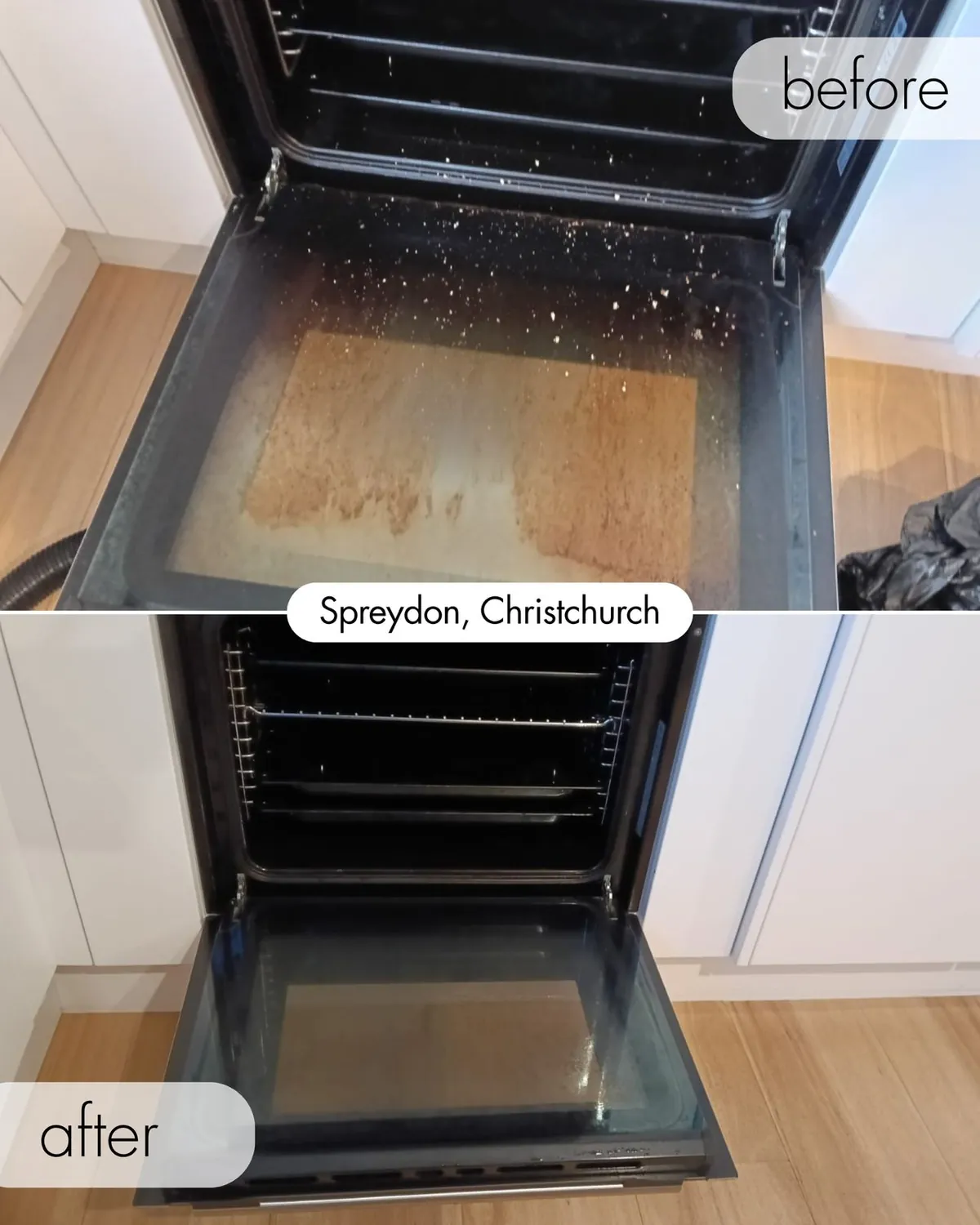 An oven in Spreydon before and after cleaning